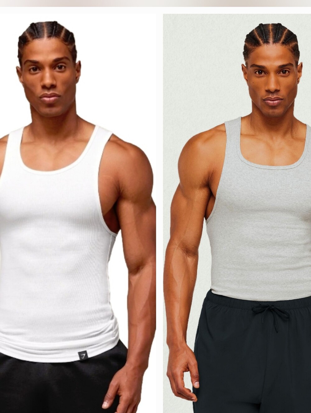Gymshark Ribbed Tank Top Bundle (3) – NWT – Men's Medium – 2 White + 1 Gray